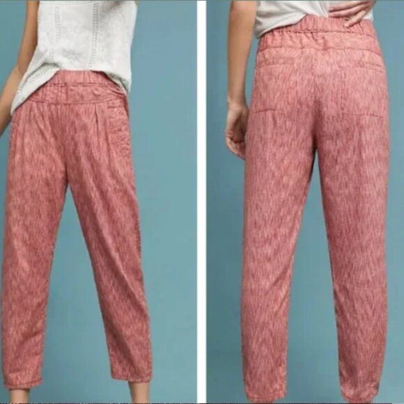NWT! Anthropologie Longshore 100% Cotton Cropped Pull On Pants S Coral Red - Picture 1 of 10